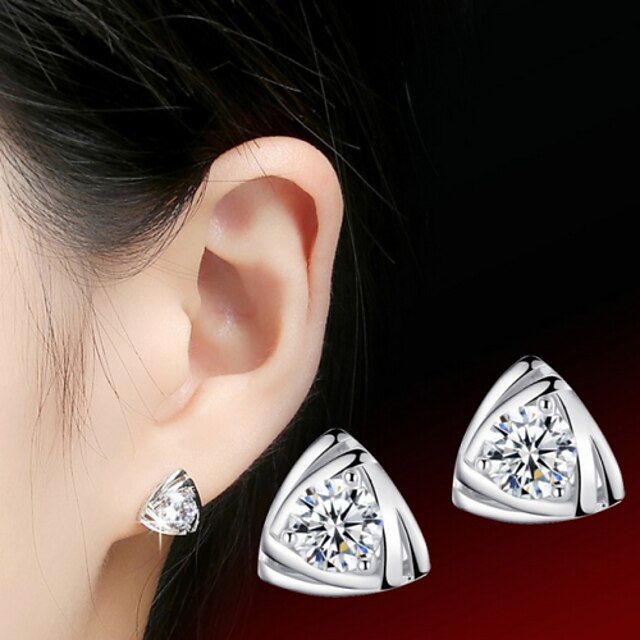  Dame Kvadratisk Zirconium Stangøreringe Magic Back Earring Kærlighed Sølv Kvadratisk Zirconium Øreringe Smykker Skærmfarve Til