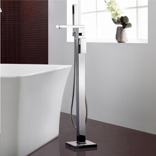  Bathtub Faucet - Contemporary Chrome Free Standing Ceramic Valve Bath Shower Mixer Taps / Single Handle One Hole