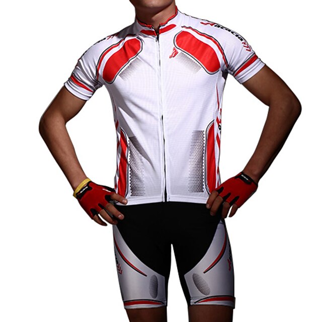  Acacia Short Sleeve Cycling Jersey with Shorts - Red / Blue Bike Shorts / Jersey / Clothing Suit, Breathable, Anatomic Design Polyester Curve / Stretchy