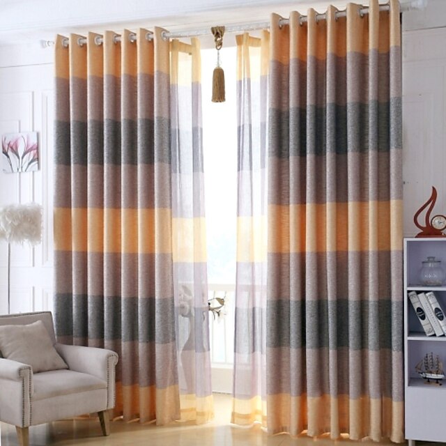  Dois Painéis Tratamento janela Moderno , Riscas Quarto Linho Material Blackout Cortinas cortinas Decoração para casa For Janela