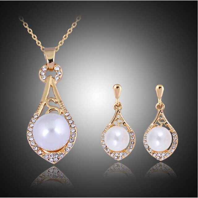  Schmuckset Luxus Niedlich Party Perle Künstliche Perle Kubikzirkonia Rose Gold überzogen Aleación Tropfen Halskette Ohrringe
