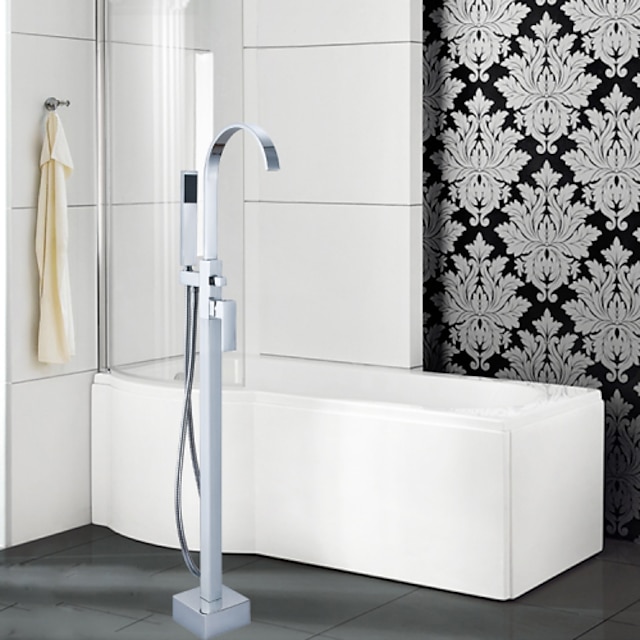 Bathtub Faucet - Contemporary Chrome Free Standing Ceramic Valve Bath Shower Mixer Taps / Single Handle One Hole