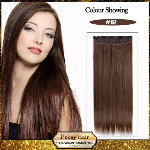  5 Clips Long Straight Honey Brown (#12) Synthetic Hair Clip In Hair Extensions For Ladies