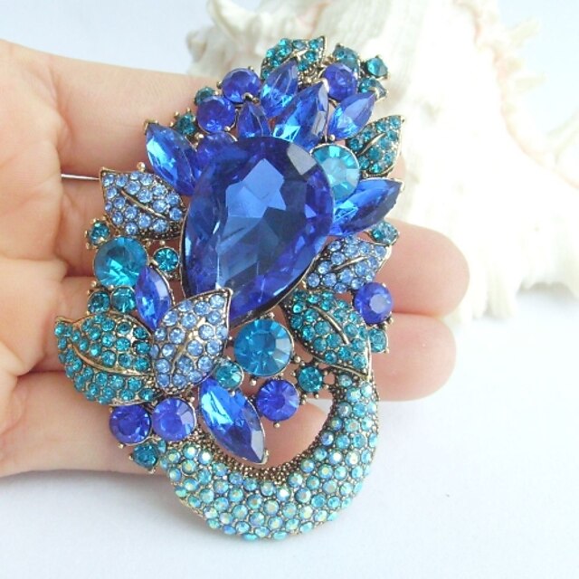  2.95 ιντσών διακοσμήσεις χρυσό-Ήχος μπλε τεχνητό διαμάντι κρύσταλλο λουλούδι κρεμαστό κόσμημα καρφίτσα τέχνης