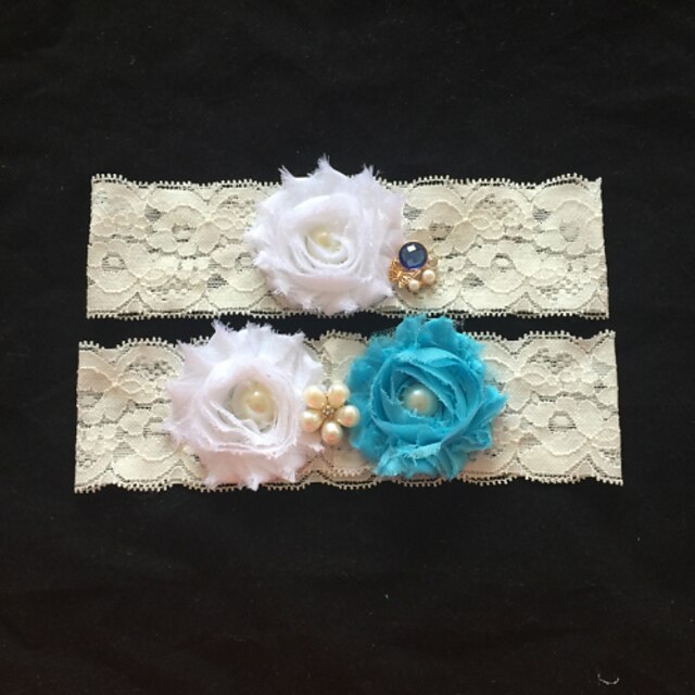  Renda Fashion Wedding Garter Com Pedrarias / Pérolas Sintéticas / Flor Ligas