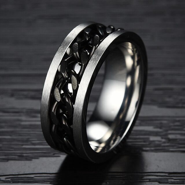  Men's Band Ring - Titanium Steel, Gold Plated Fashion 7 / 8 / 9 / 10 Black / Golden For Christmas Gifts Party Daily