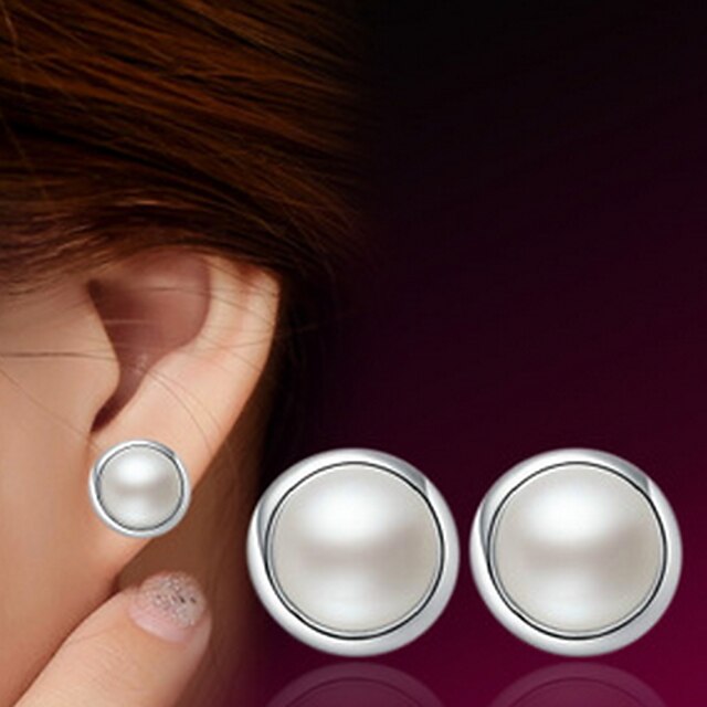  Stud Earrings Party Work Casual Cute Pearl Sterling Silver Silver Earrings Jewelry White For