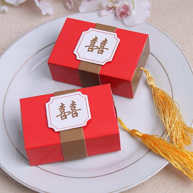  Cuboid Card Paper Favor Holder with Tassel Favor Boxes / Favor Tins and Pails