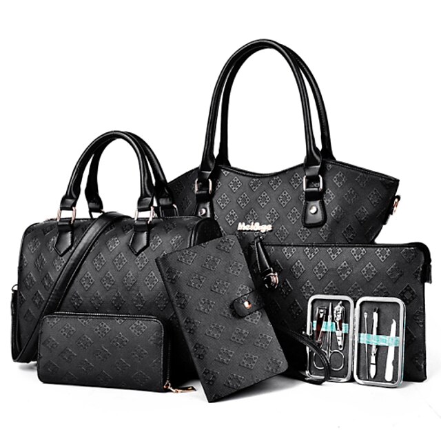  Women's Bags PU(Polyurethane) Tote / Clutch / Card & ID Holder 5 Pieces Purse Set Polka Dot White / Black / Light Blue / Bag Set