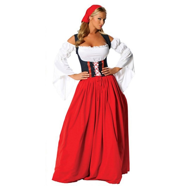  Oktoberfestbier Dirndl Trachtenkleader Damen Kleid Kopfbedeckung Bayerisch Urlaubskleid Kostüm Rot / Baumwolle