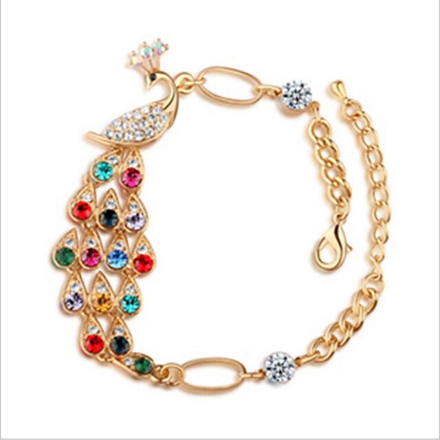  Women's Crystal Chain Bracelet Peacock Ladies Unique Design Bohemian Fashion Boho Gemstone & Crystal Bracelet Jewelry Gold For Party Gift Valentine