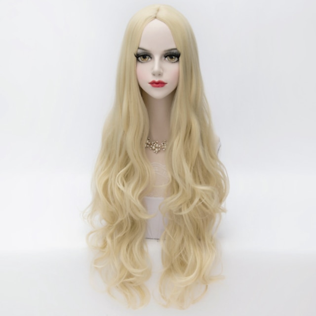  Synthetic Wig Loose Wave Loose Wave Wig Blonde Very Long Blonde Synthetic Hair Women‘s Middle Part Blonde