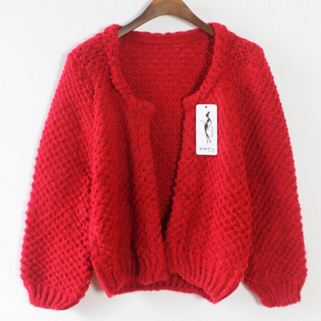 Women's Solid Pink/Red/Green/Gray Cardigan , Casual Long Sleeve 2024