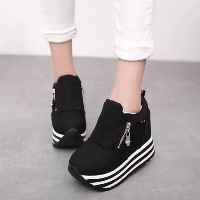  Women's Wedge Heel Comfort Outdoor Canvas White Black