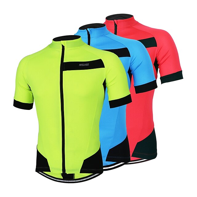  Arsuxeo Men's Short Sleeve Cycling Jersey - Red Light Blue Light Green Bike Jersey Top Breathable Quick Dry Anatomic Design Sports Polyester Mountain Bike MTB Road Bike Cycling Clothing Apparel