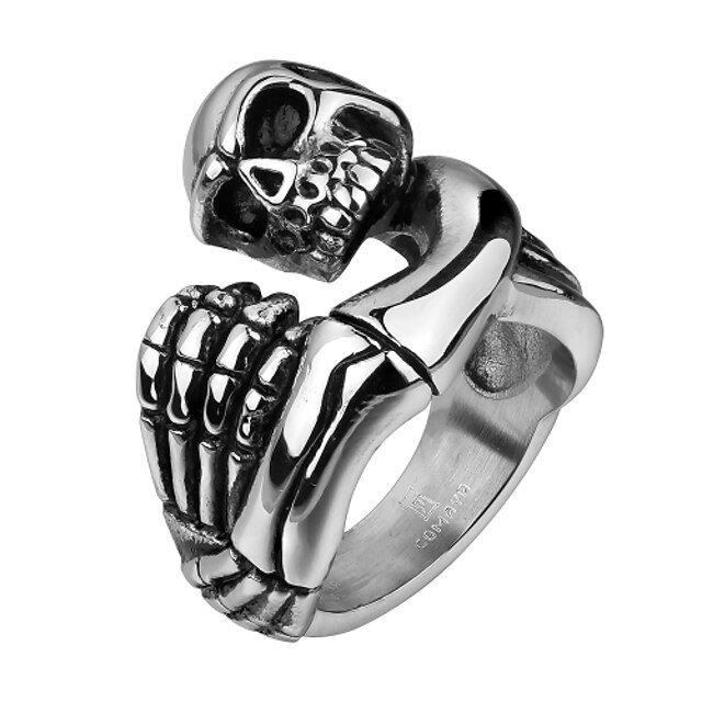  Brand Mens Jewellery Rings Skull Ring Stainless Steel Jewelry Skeleton Hand Punch Punk Rock Boy Vintage Rings