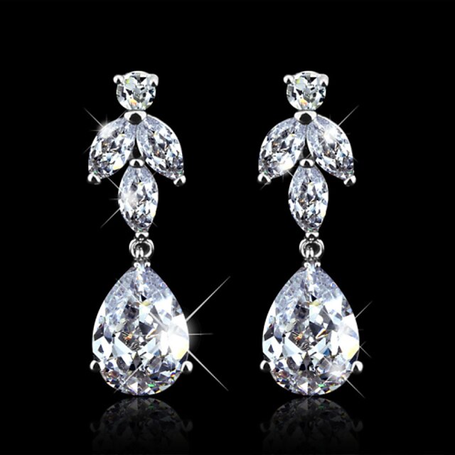  Wedding Accessories Cubic Zirconia Dangle Earrings Elegant Jewelry Rhodium Plated Drop Earrings For Women