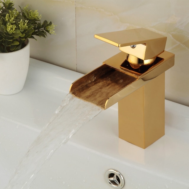  Bathroom Sink Faucet - Waterfall Ti-PVD Centerset One Hole / Single Handle One HoleBath Taps