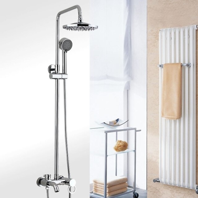  Shower Faucet Set - Handshower Included Rain Shower Contemporary Chrome Wall Mounted Ceramic Valve Bath Shower Mixer Taps / Brass / Single Handle Two Holes