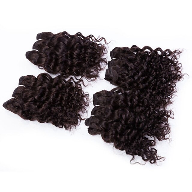  4 Bundles Peruvian Hair Kinky Curly Natural Color Hair Weaves / Hair Bulk Human Hair Weaves Human Hair Extensions