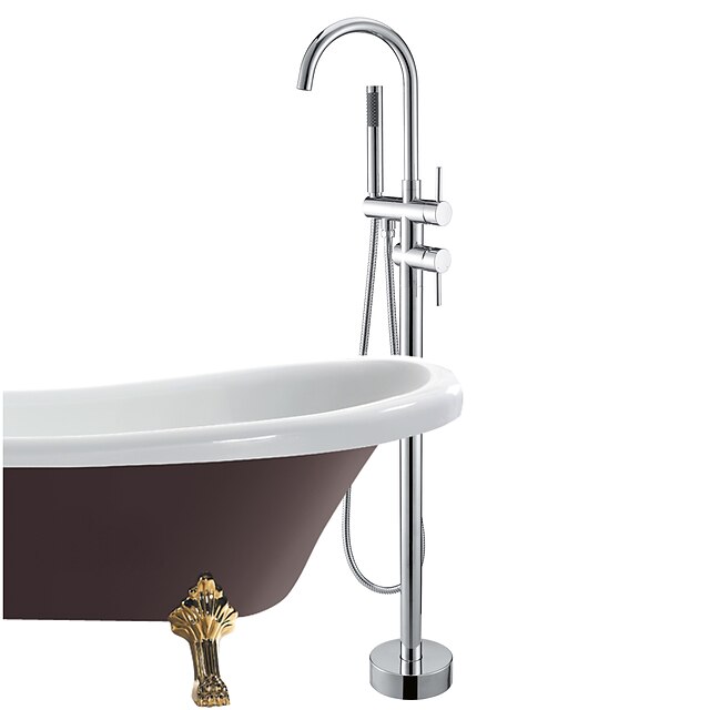  Смеситель для ванны - Современный Хром Свободно стоящий Керамический клапан Bath Shower Mixer Taps / Одной ручкой одно отверстие