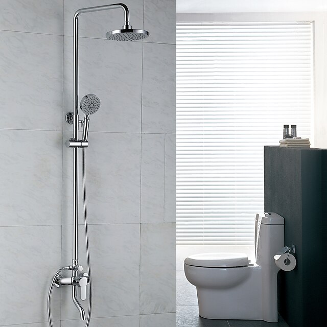  Robinet de douche - contemporain Chrome Système de douche Soupape céramique Bath Shower Mixer Taps / Laiton / Mitigeur deux trous