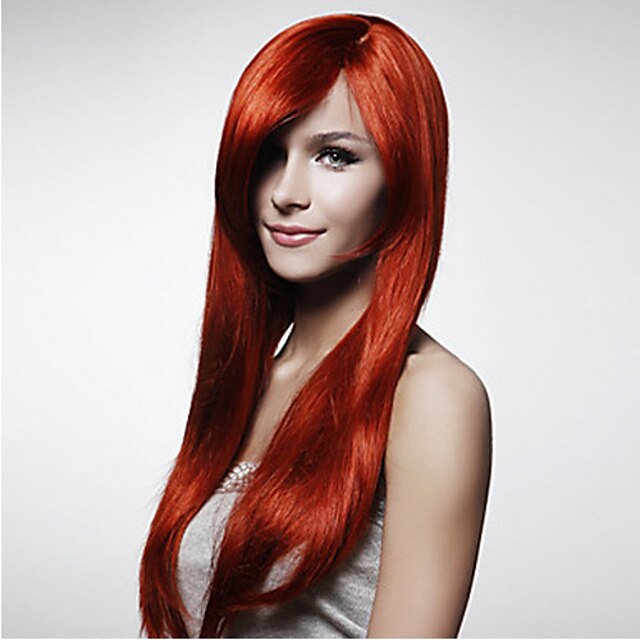  Парики из искусственных волос Прямой Прямой силуэт Парик Длинные Fuxia Искусственные волосы Жен. Красный