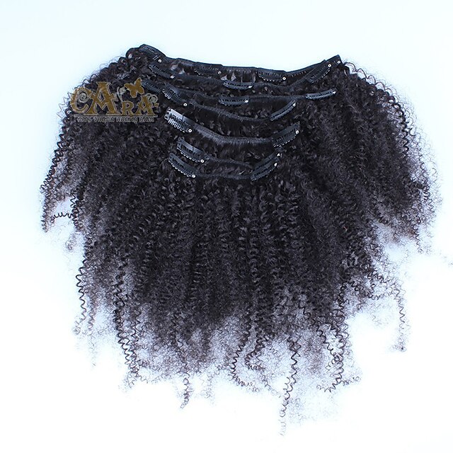  Clip In Hiukset Extensions Kihara Afro Kinky Curly Aidot hiukset Perulainen Musta