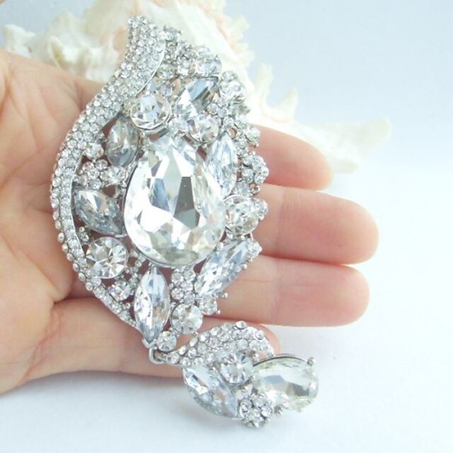  Wedding 4.33 Inch Silver-tone Clear  Rhinestone Crystal Flower Bridal Brooch Pin