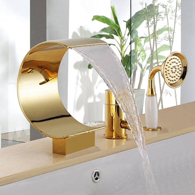  Bathtub Faucet - Antique Ti-PVD Tub And Shower Ceramic Valve Bath Shower Mixer Taps / Brass / Single Handle Three Holes