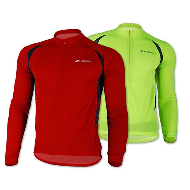  Nuckily Men's Long Sleeve Cycling Jersey - Red Green Bike Jacket Jersey Top Thermal / Warm Breathable Quick Dry Sports 100% Polyester Clothing Apparel