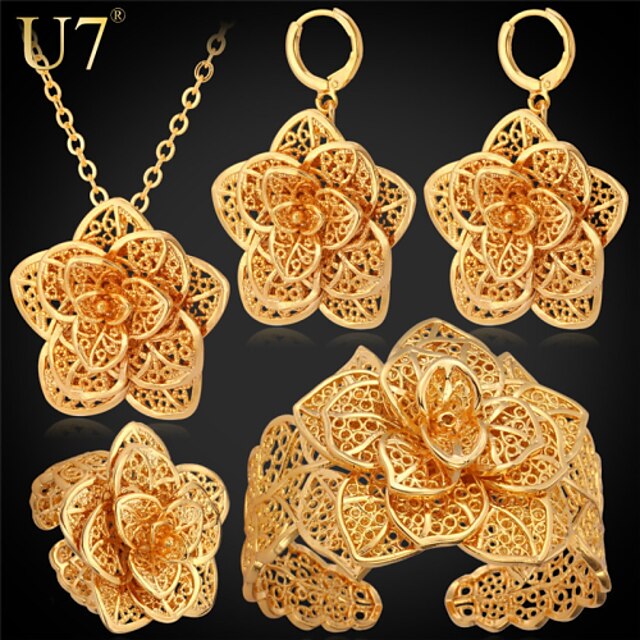  Zestaw biżuterii Naszyjniki z wisiorkami For Damskie Impreza Prezent Powlekany złotem 18K Powłoka platynowa Pozłacany Wycięcia Kwiat Złoty