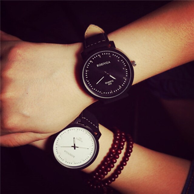  Men's Women's Couple's Fashion Watch Quartz PU Band Vintage Black