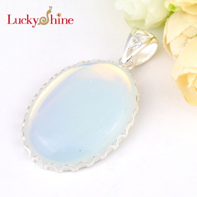  Women's Moonstone Pendant Necklace Iridescent Silver Necklace Jewelry For Party