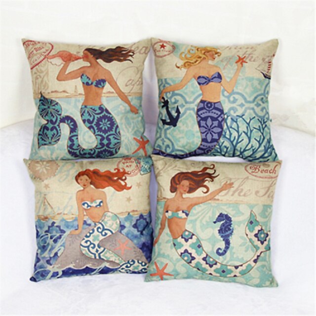  The Mermaid Princess Decorative Pillow Cover(17*17 inch)