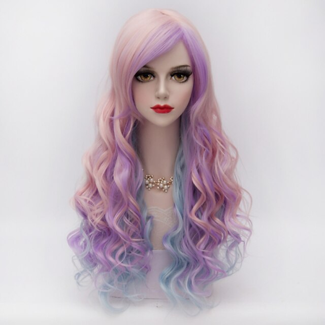  Cosplay Costume Wig Synthetic Wig Cosplay Wig Wavy Wavy Wig Ombre Pink Synthetic Hair Women's Ombre