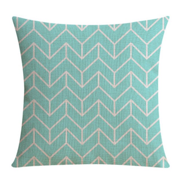  Light Blue Leaves Pattern Cotton/Linen Decorative Pillow Cover