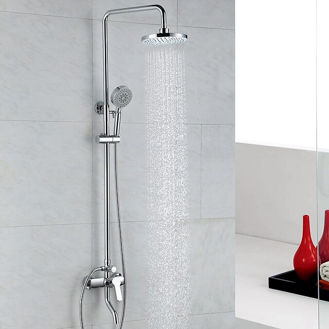  Robinet de douche - contemporain Chrome Système de douche Soupape céramique Bath Shower Mixer Taps / Laiton / Mitigeur deux trous