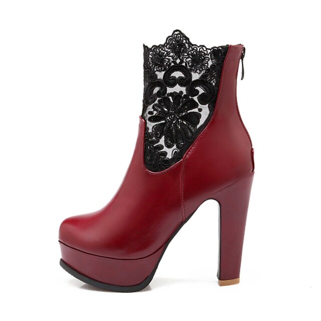  Women's Shoes Lace Chunky Heel Fashion Boots/Round Toe Boots Dress/Casual Black/Red/White