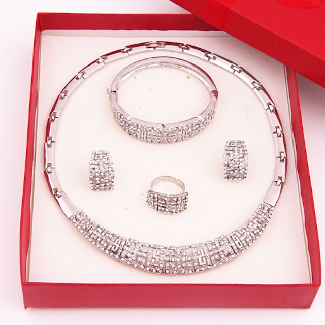 Női Ékszer készlet Luxus Divat Arannyal bevont Hamis gyémánt Fülbevaló Ékszerek Ezüst Kompatibilitás Esküvő Parti Különleges alkalom Évforduló Születésnap Ajándék / Gyűrűk / Fülbevalók / Nyakláncok