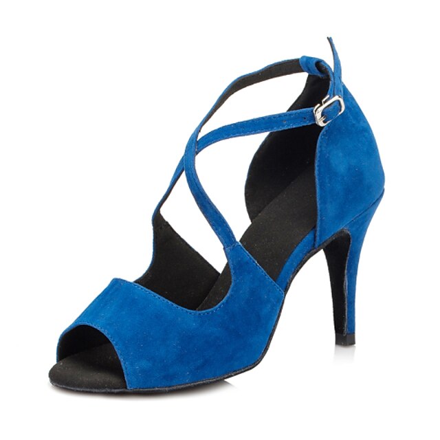  Women's Dance Shoes Flocking Salsa Shoes High Heel Stiletto Heel Non Customizable Black / Red / Blue / Professional