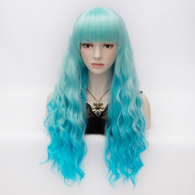 Cosplay Costume Wig Synthetic Wig Kinky Curly Kinky Curly With Bangs Wig Very Long Blue Synthetic Hair Women‘s Blue