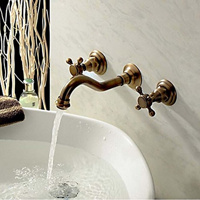  Lavandino rubinetto del bagno - A muro / Separato Rame anticato Montaggio su parete Tre / Due maniglie Tre foriBath Taps