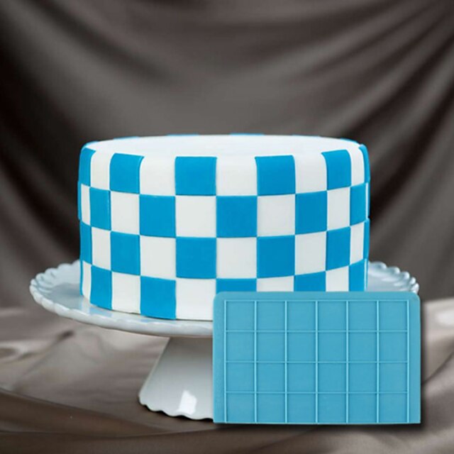  3D Cake Stencil Mat Checkerboard Onlay Silicone Fondant Mold for Cake Decorating and Arts Crafts