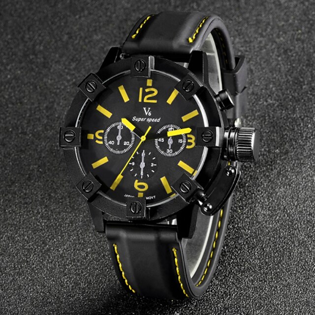  V6 Men's Wrist Watch Silicone Band Black