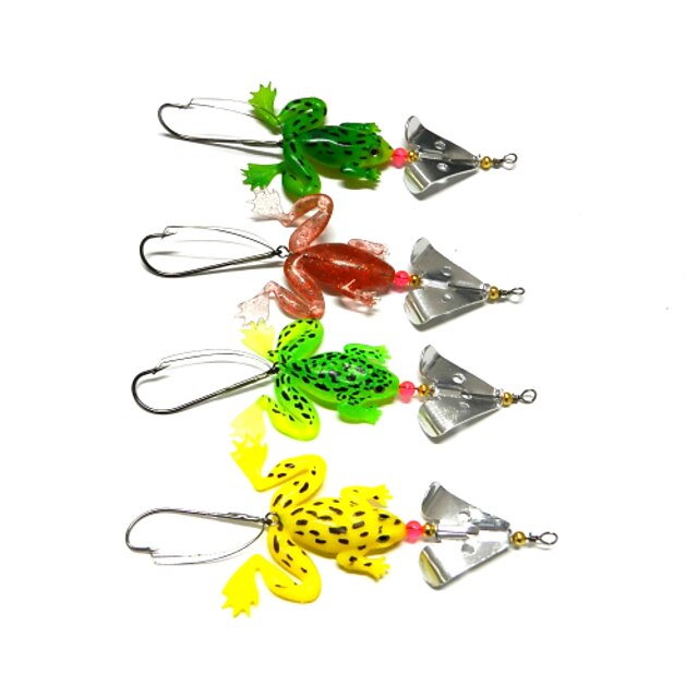  4pcs Hengjia Rubber Frog Soft Fishing Lures Spoon Spinner Baits 6.2g