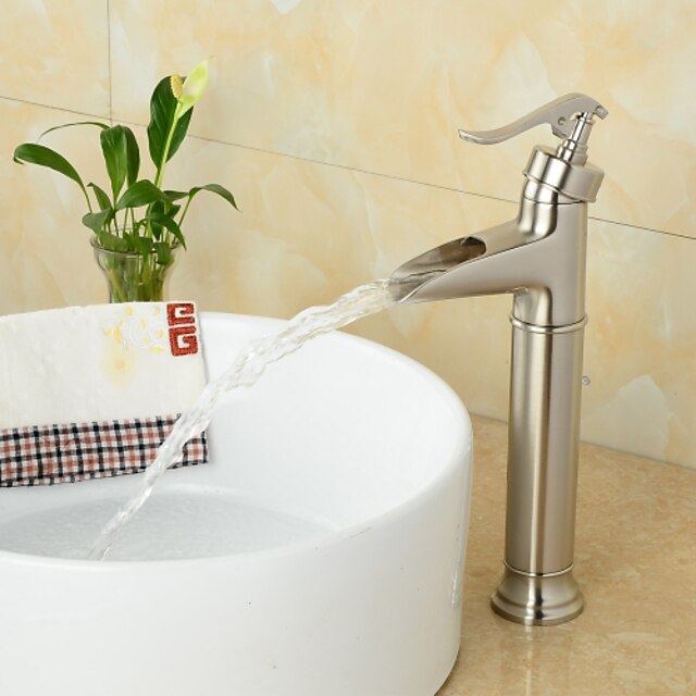  Μπάνιο βρύση νεροχύτη - Καταρράκτης Νικέλιο Λουστρέ Αναμεικτικές με ενιαίες βαλβίδες Μία Οπή / Ενιαία Χειριστείτε μια τρύπαBath Taps
