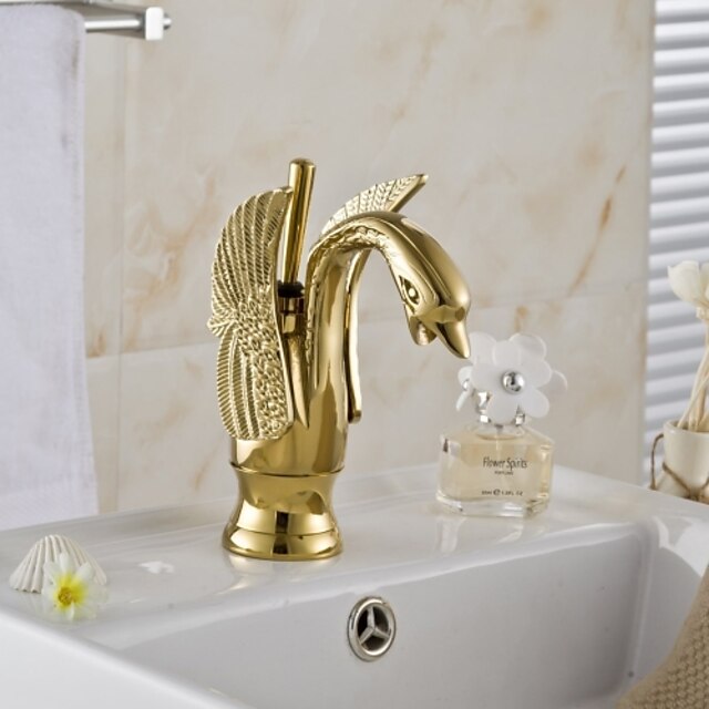  Traditional Centerset Waterfall Ceramic Valve One Hole Single Handle One Hole Ti-PVD, Bathroom Sink Faucet