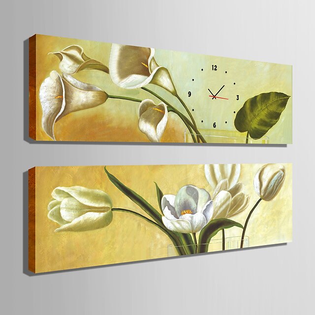  e-home® hvite blomster klokke i lerret 2 stk
