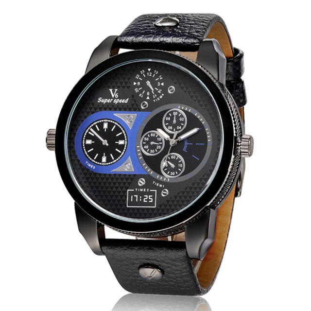  V6 Men's Wrist Watch Leather Band Black